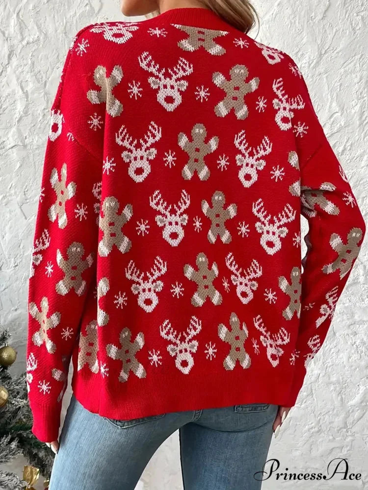 Christmas V-neck Elk Print Cardigan