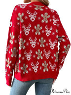 Christmas V-neck Elk Print Cardigan