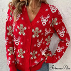 Christmas V-neck Elk Print Cardigan