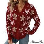 Christmas V-neck Elk Print Cardigan