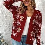 Christmas V-neck Elk Print Cardigan
