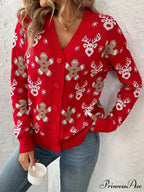 Christmas V-neck Elk Print Cardigan