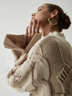 Chunky Cable Knit Trendy Mock Neck Sweater