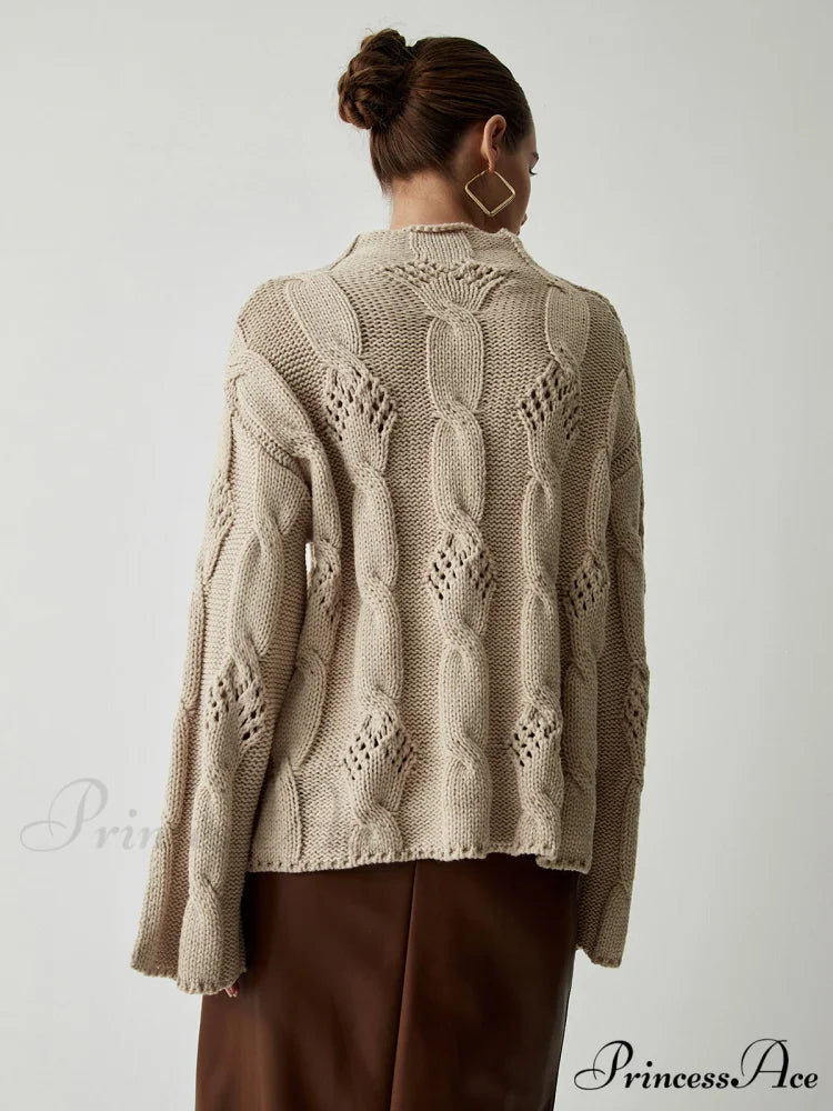 Chunky Cable Knit Trendy Mock Neck Sweater
