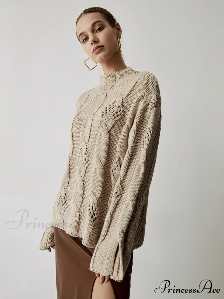 Chunky Cable Knit Trendy Mock Neck Sweater