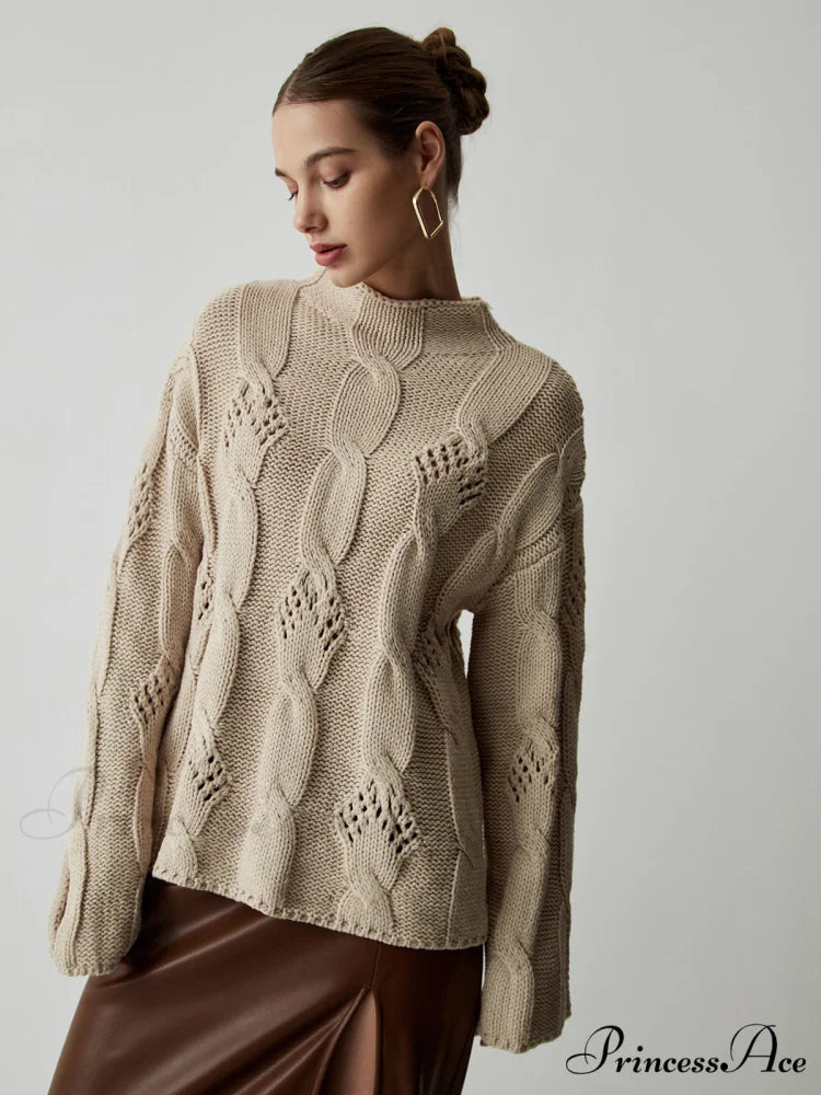 Chunky Cable Knit Trendy Mock Neck Sweater