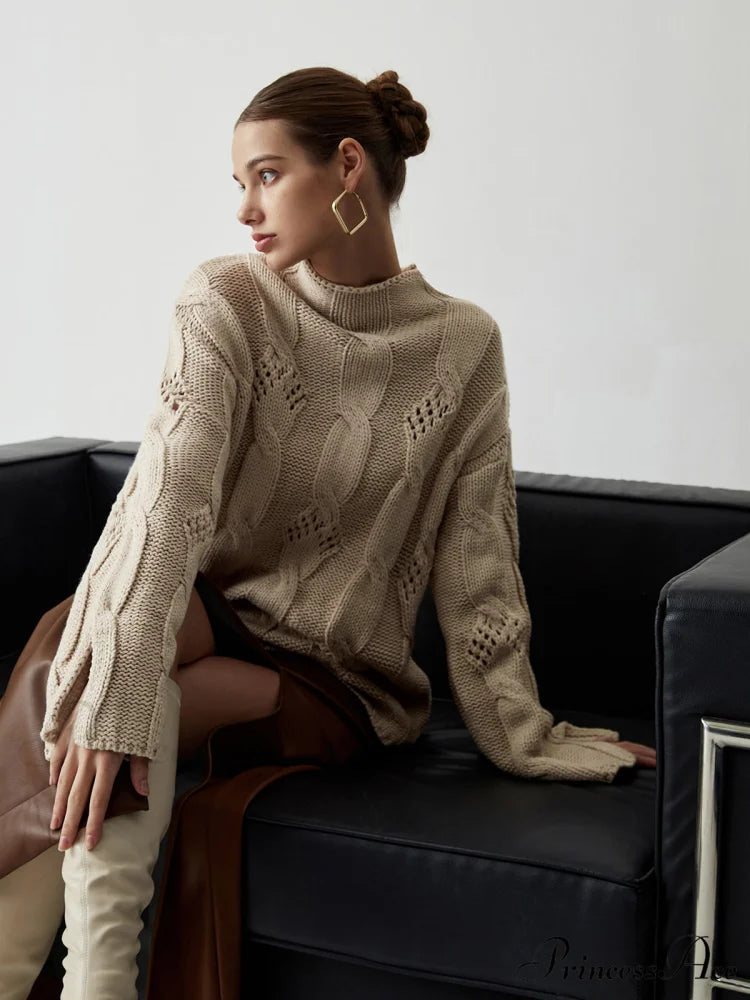 Chunky Cable Knit Trendy Mock Neck Sweater