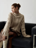Chunky Cable Knit Trendy Mock Neck Sweater