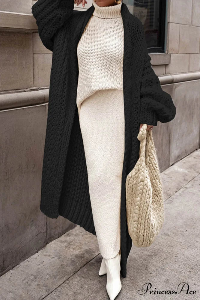 Chunky Knit Cardigan with Openwork Design