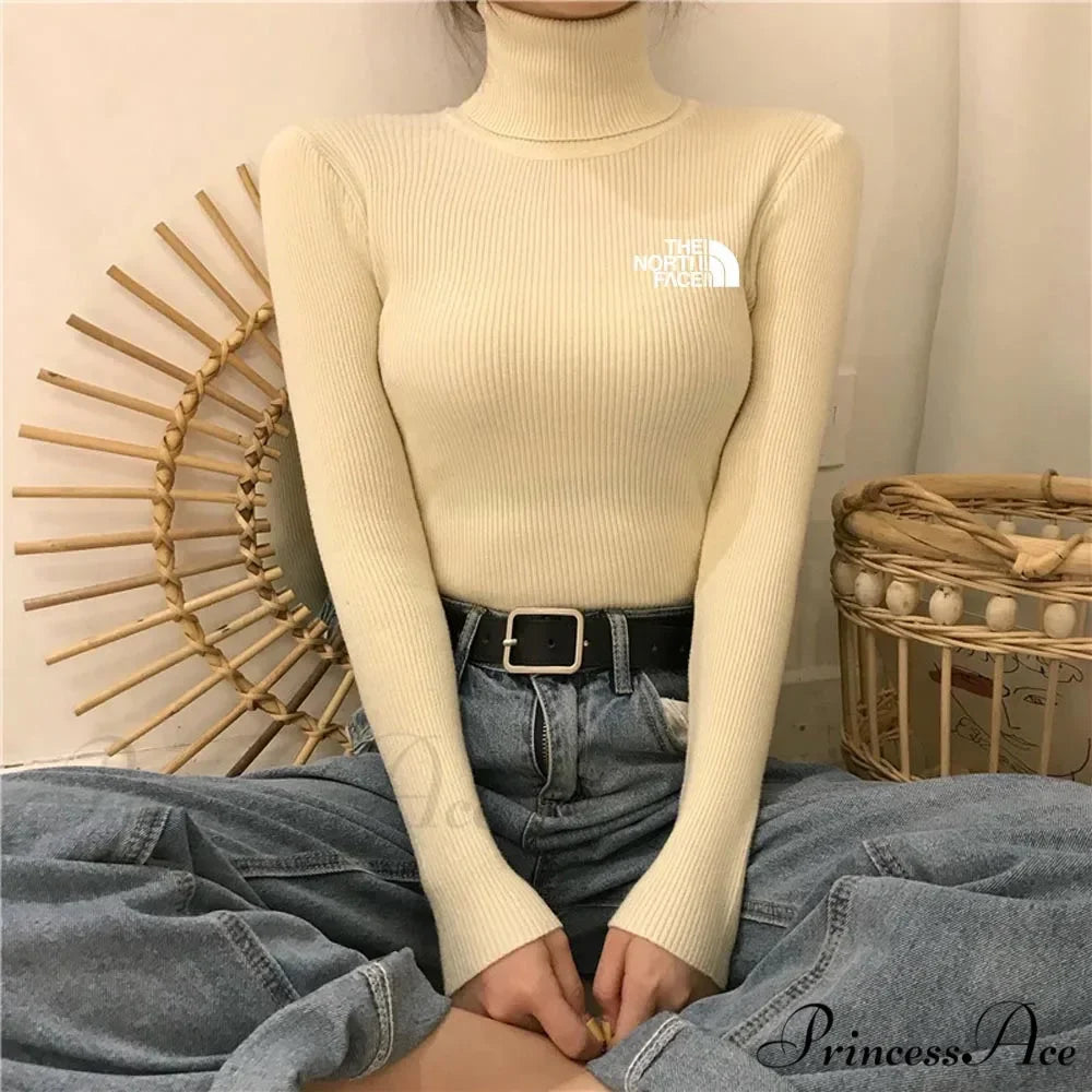 Chunky Ribbed Jumper Cotton Turtleneck Knit Pullover Top