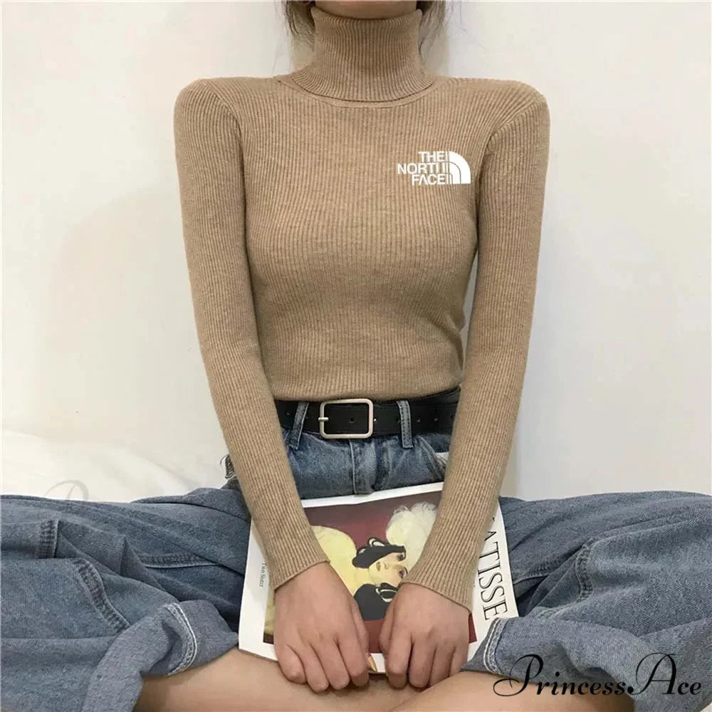 Chunky Ribbed Jumper Cotton Turtleneck Knit Pullover Top