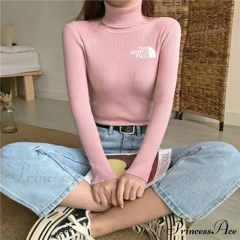 Chunky Ribbed Jumper Cotton Turtleneck Knit Pullover Top