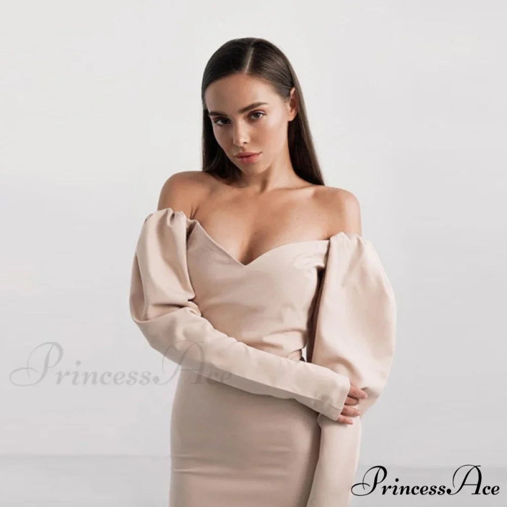 Churses Sexy Puff Sleeve Off The Shoulder Bodycon Dress
