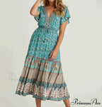 Cinch Waist Midi Dress Retro Floral Cotton Informal Summer Dress