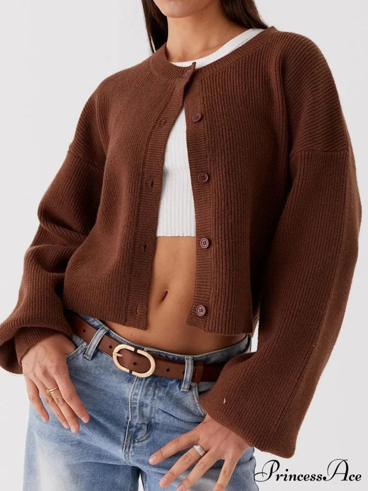 Circular Neck Button-Up Extended Sleeve Cardigan