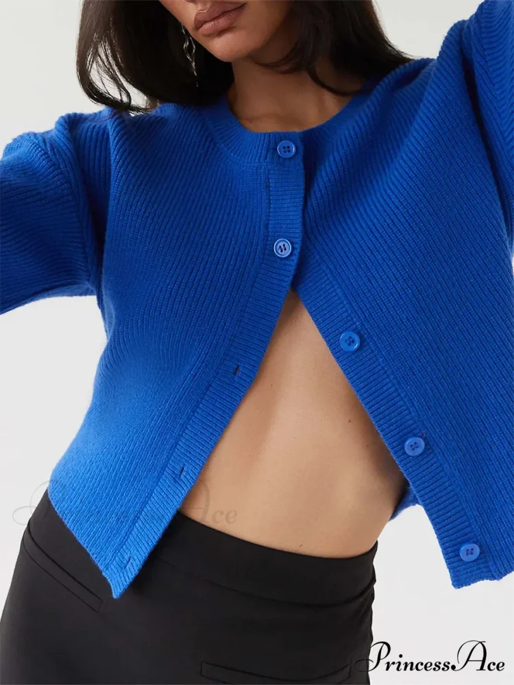 Circular Neck Button-Up Extended Sleeve Cardigan