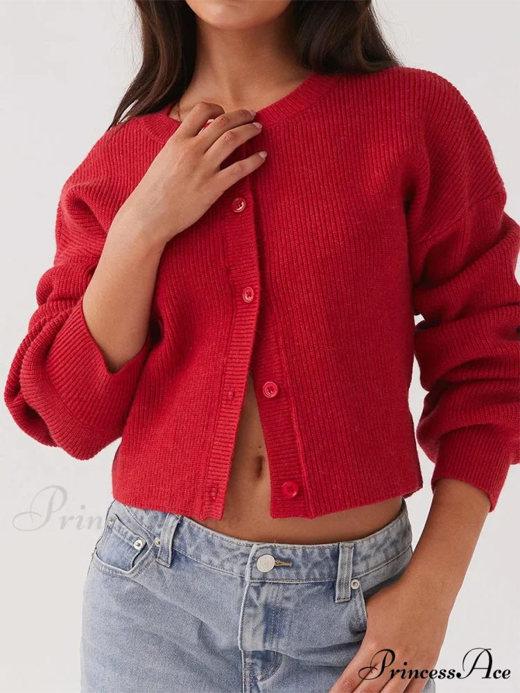 Circular Neck Button-Up Extended Sleeve Cardigan