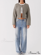 Circular Neck Button-Up Extended Sleeve Cardigan