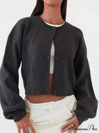 Circular Neck Button-Up Extended Sleeve Cardigan