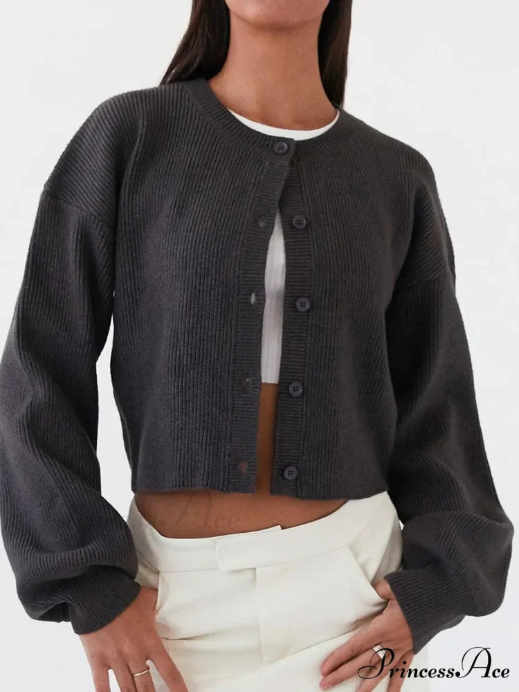 Circular Neck Button-Up Extended Sleeve Cardigan