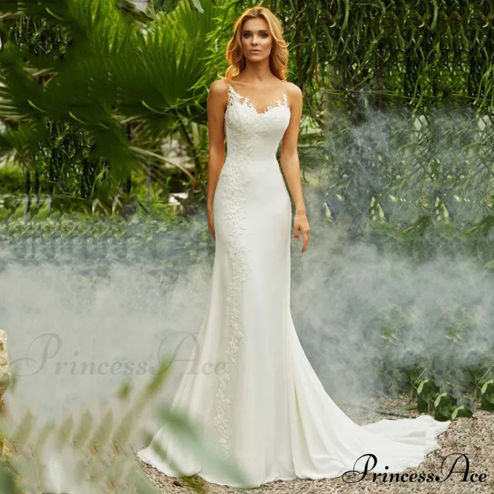 Circular Neck Lace Mermaid Bridal Wedding Gown