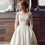 Circular Neck Lace Silk Bridal Gown