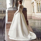 Circular Neck Lace Silk Bridal Gown