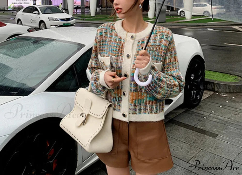 Circular Neck Shade Matching Knitted Fall Cardigan