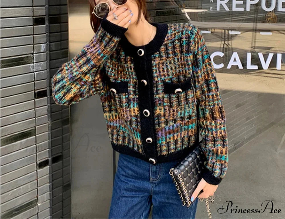 Circular Neck Shade Matching Knitted Fall Cardigan
