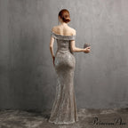 Clara Glitter Off the Graceful Shoulder Split Dress For Prom