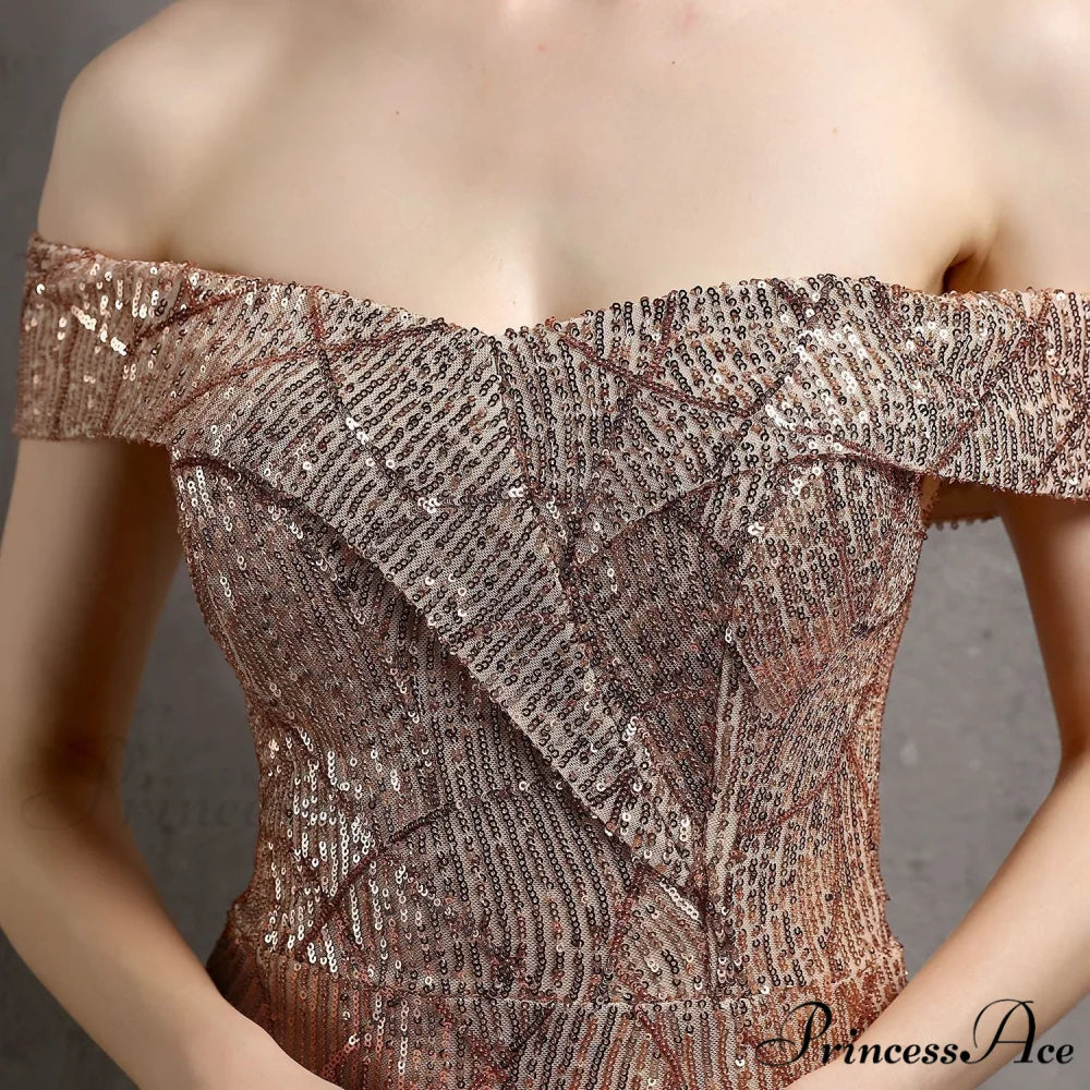 Clara Glitter Off the Graceful Shoulder Split Dress For Prom