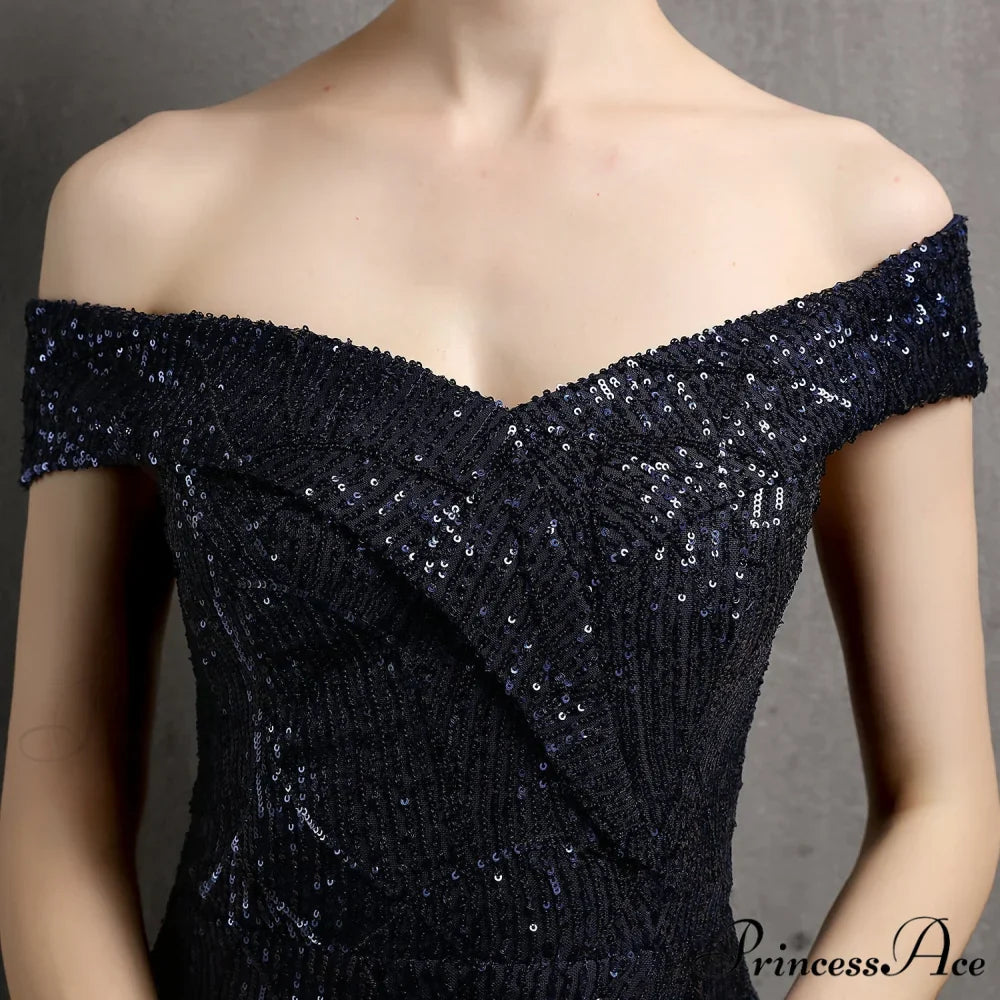 Clara Glitter Off the Graceful Shoulder Split Dress For Prom