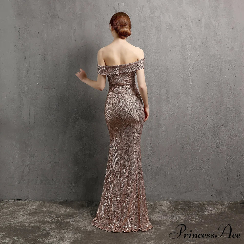 Clara Glitter Off the Graceful Shoulder Split Dress For Prom