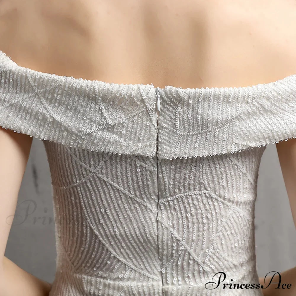 Clara Glitter Off the Graceful Shoulder Split Dress For Prom