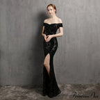 Clara Glitter Off the Graceful Shoulder Split Dress For Prom