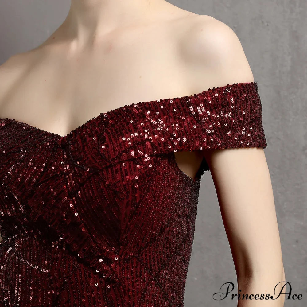 Clara Glitter Off the Graceful Shoulder Split Dress For Prom