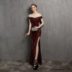 Clara Glitter Off the Graceful Shoulder Split Dress For Prom