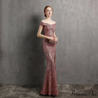 Clara Glitter Off the Graceful Shoulder Split Dress For Prom