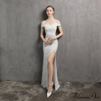 Clara Glitter Off the Graceful Shoulder Split Dress For Prom