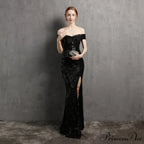 Clara Glitter Off the Graceful Shoulder Split Dress For Prom