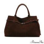 Clasp Ornamental Faux Suede Buckle Oversized Tote Purse