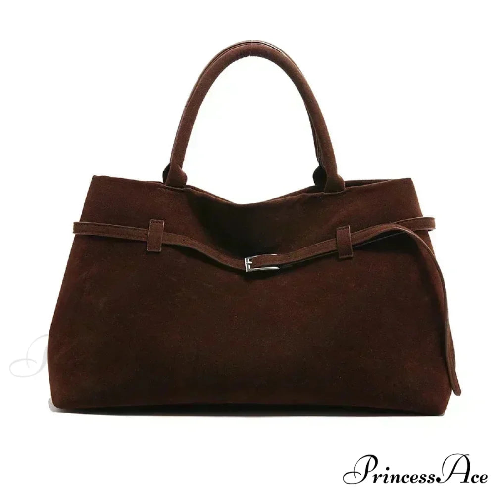 Clasp Ornamental Faux Suede Buckle Oversized Tote Purse