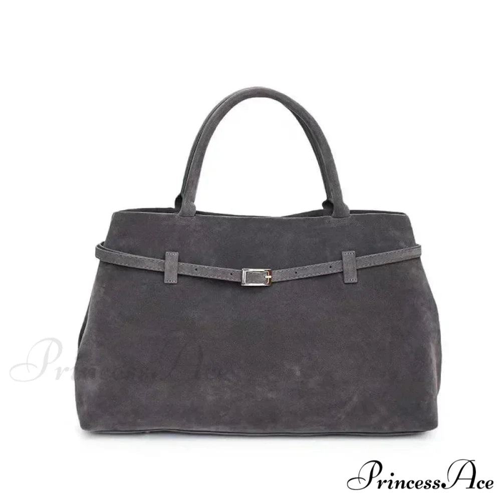 Clasp Ornamental Faux Suede Buckle Oversized Tote Purse