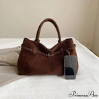 Clasp Ornamental Faux Suede Buckle Oversized Tote Purse