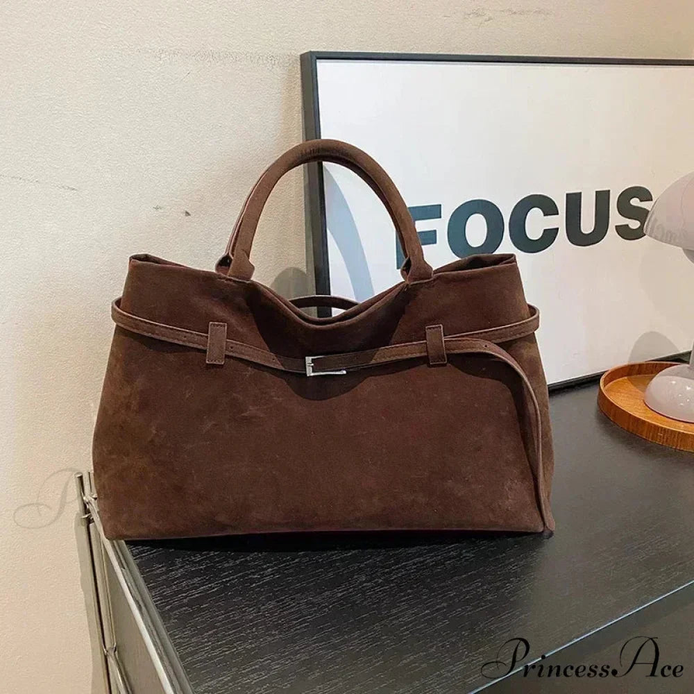 Clasp Ornamental Faux Suede Buckle Oversized Tote Purse