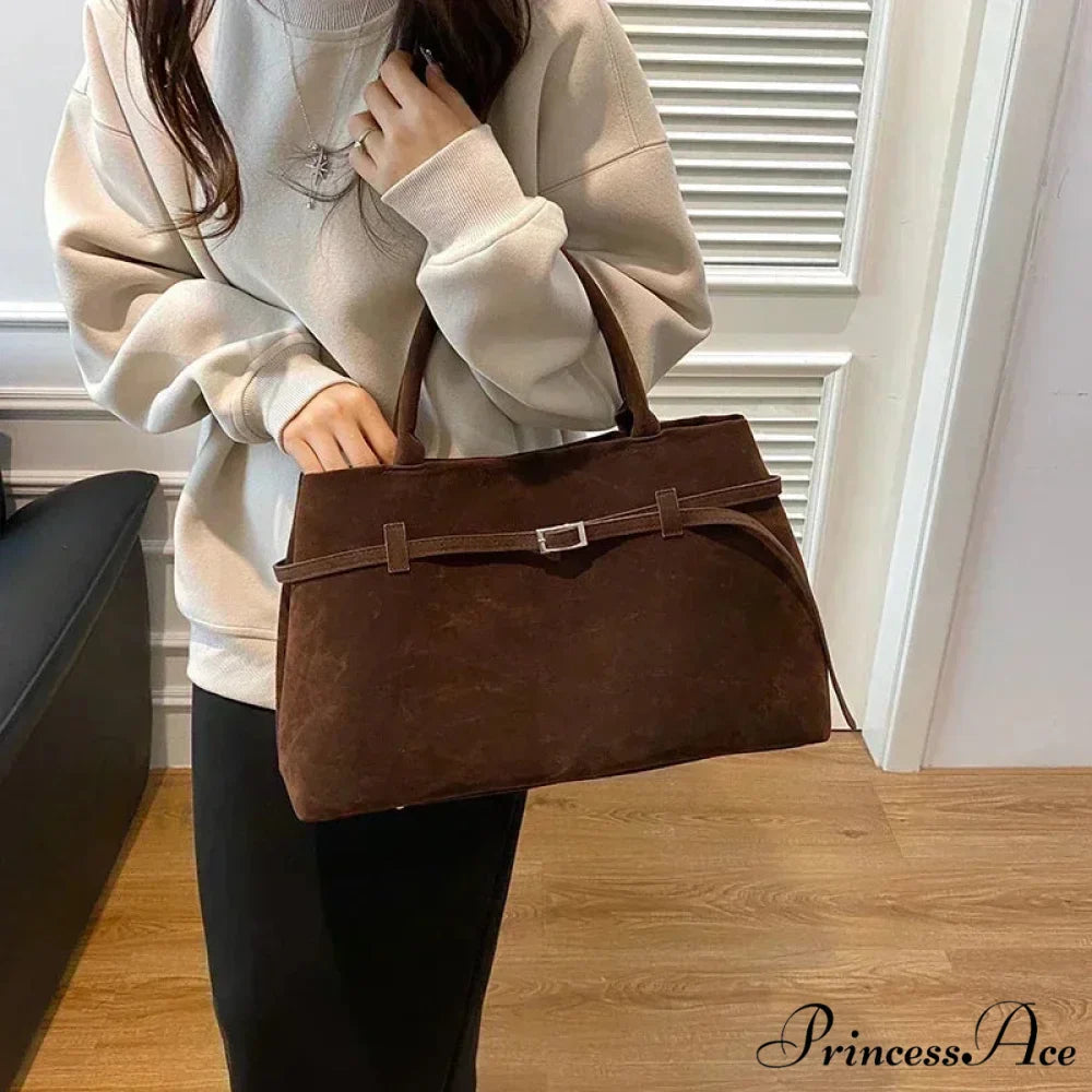 Clasp Ornamental Faux Suede Buckle Oversized Tote Purse