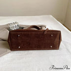 Clasp Ornamental Faux Suede Buckle Oversized Tote Purse