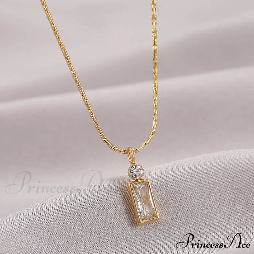 Classic Style Mini Rectangular Shining Zircon Necklaces