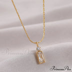 Classic Style Mini Rectangular Shining Zircon Necklaces