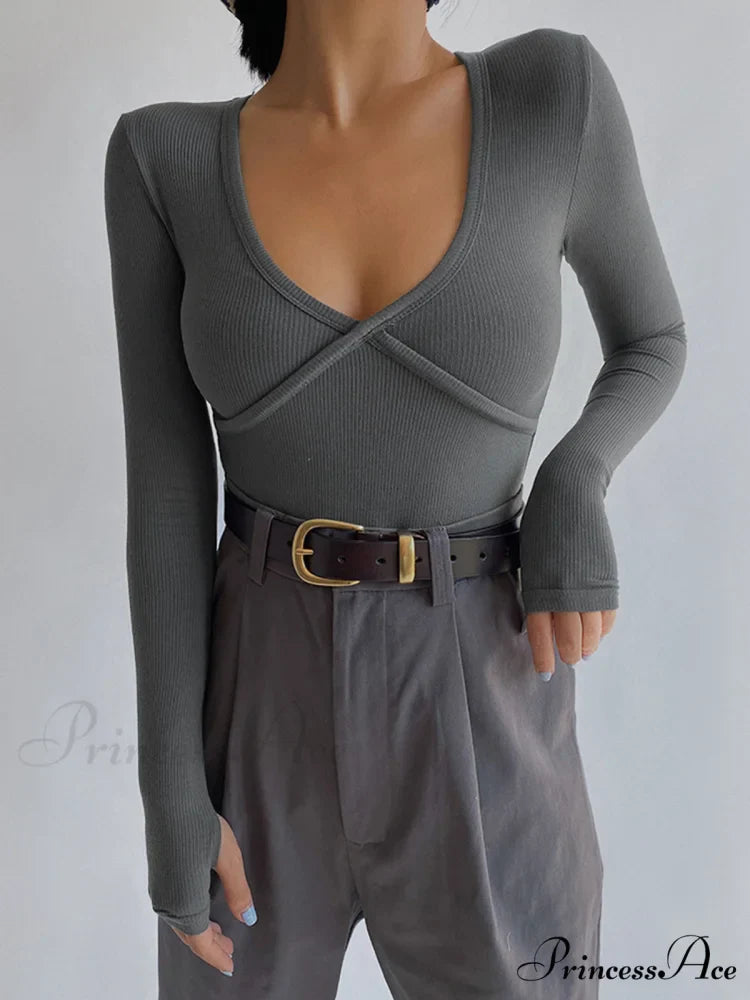 Classic V-Neck Graceful Long Sleeve Shirt